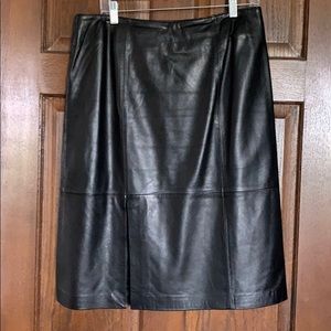 Vintage Black Leather Skirt Front Slit